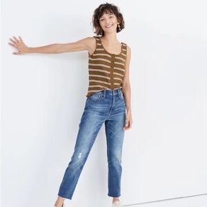 Madewell High Rise Slim Crop Boyjean Women's Jeans Denim Blue Distressed